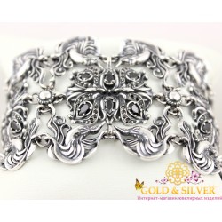Серебряный браслет ажурный с черными камнями 4137 Gold & Silver, Украина